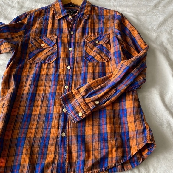 Bluenotes Men's Orange/Blue Plaid Long Sleeve Button Up Shirt Size Medium - Picture 6 of 12